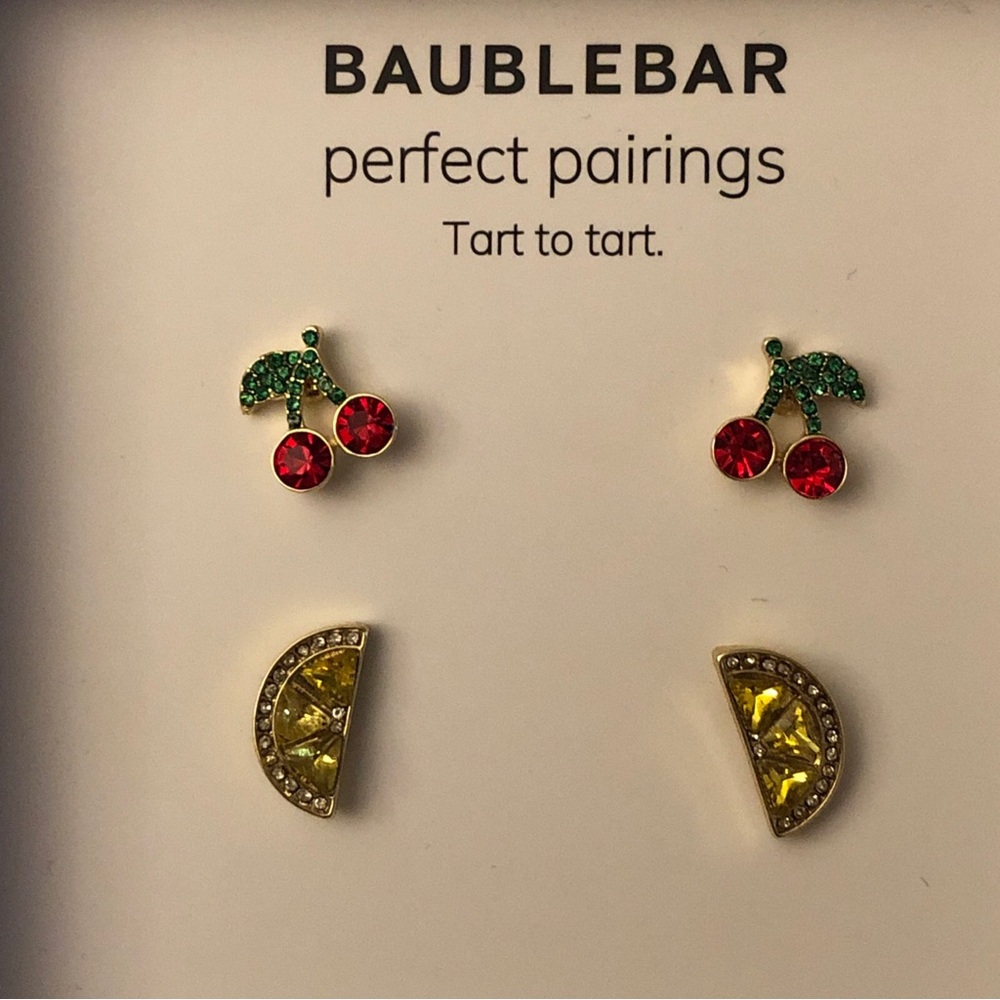 Baublebar Perfect Pairings Tart To Tart Cherry & Lemon Stud Earring Set NIB